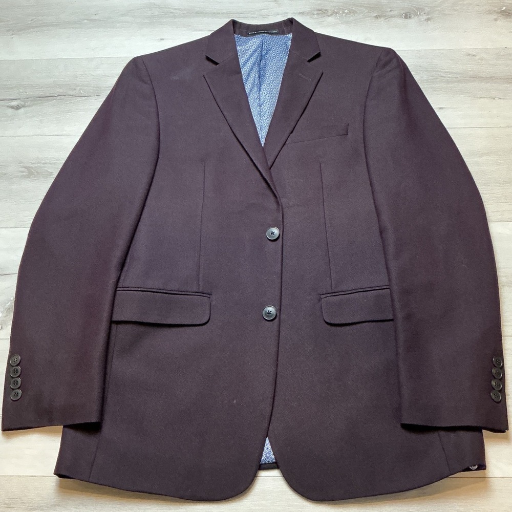 Perry Ellis Portfolio Blazer Mens 38L Dark‎ Burgundy Slim Fit PreLoved